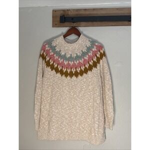 LL Bean Cotton Ragg Nordic Fair Isle Ski Funnel Neck Pullover Sweater 2XL Plus